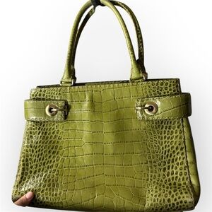 Ann Taylor Olive Crocodile-Embossed Satchel